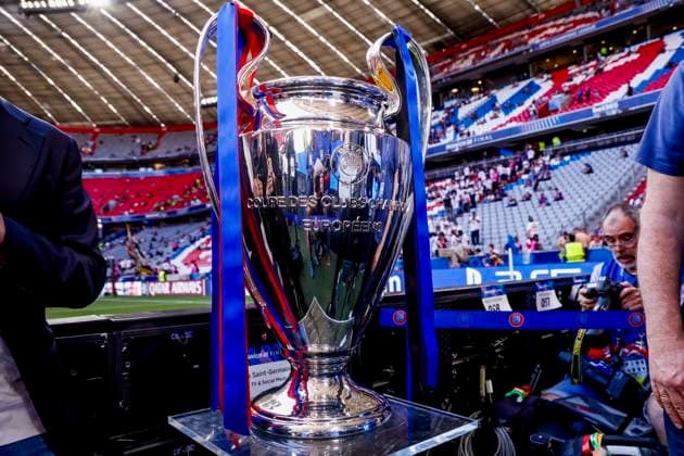 general vieuw UEFA Champions League trophy Paris Saint-Germain v FC Internazionale Milano, UEFA Champions League Final 2025, Paris Saint-Germain and FC Internazionale Milano, Munich Football Arena, May 31, 2025, Munich, Germany.
