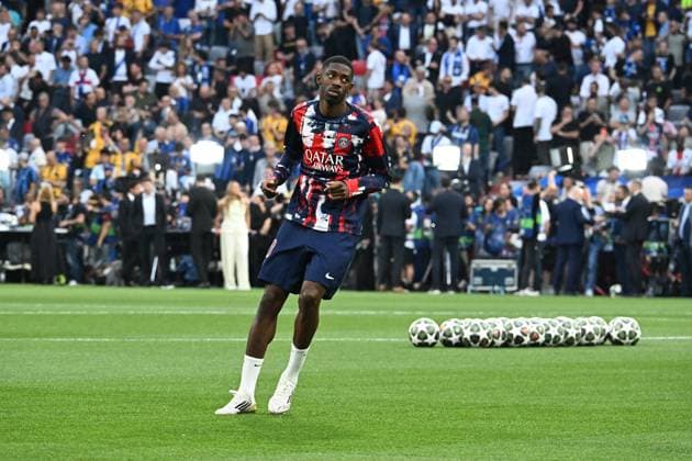31.05.2025, xsltx, Fussball UEFA Champions League Finale 2025, Paris St.Germain - Inter Mailand v.l. Warmup warm up Aufwärmen aufwärmen vor dem Spiel Ousmane Dembele (Paris St. Germain) (DFL DFB REGULATIONS PROHIBIT ANY USE OF PHOTOGRAPHS as IMAGE SEQUENCES and or QUASI-VIDEO) Muenchen