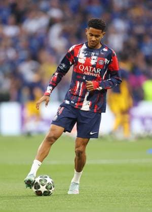 Munich, Germany, 31st May 2025. Senny Mayulu of Paris St Germain who starts on the bench during warm up the Paris Saint Germain vs Internazionale UEFA Champions League Final match at Munich Football Arena, Munich. Picture credit should read: David Klein Sportimage EDITORIAL USE ONLY. No use with unauthorised audio, video, data, fixture lists, club league logos or live services. Online in-match use limited to 120 images, no video emulation. No use in betting, games or single club league player publications. SPI_041_DK_UCL_Final SPI-3964-0041