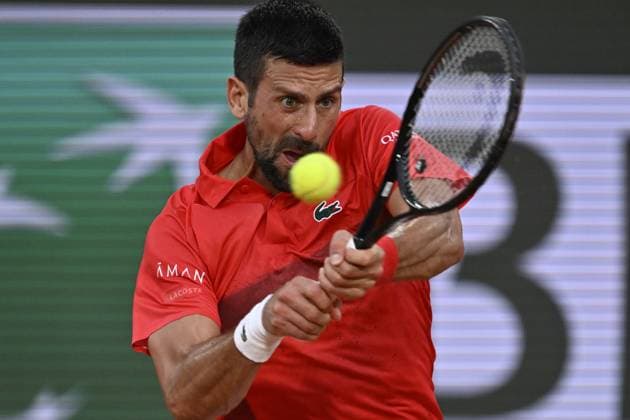 2025 Roland-Garros - Day 7 PARIS, FRANCE - MAY 31: Novak Djokovic of Serbia in action against Filip Misolic (not seen) of Austria during their men s singles match on day 7 of the French Open tennis tournament at the Roland-Garros Complex in Paris, France on May 31, 2025. Burak Akbulut Anadolu Paris France. Editorial use only. Please get in touch for any other usage.  Copyright: x2025xAnadoluxBurakxAkbulutx