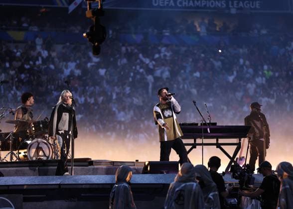 Munich, Germany, 31st May 2025. Pre match entertainment from Linkin Park during the Paris Saint Germain vs Internazionale UEFA Champions League Final match at Munich Football Arena, Munich. Picture credit should read: David Klein Sportimage EDITORIAL USE ONLY. No use with unauthorised audio, video, data, fixture lists, club league logos or live services. Online in-match use limited to 120 images, no video emulation. No use in betting, games or single club league player publications. SPI_044_DK_UCL_Final SPI-3964-0044