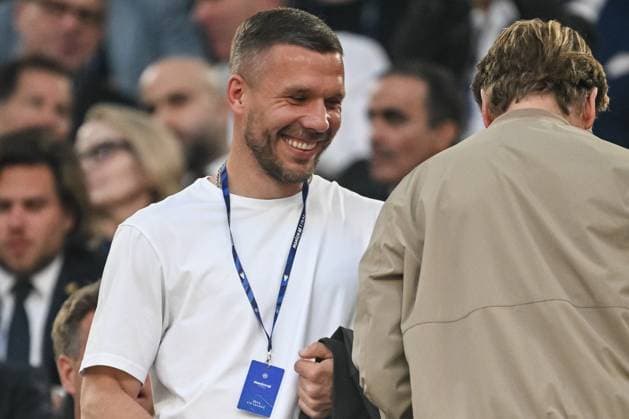 Lukas Podolski smiles during the UEFA Champions League Final 2025 between Paris Saint-Germain and FC Internazionale Milano at Munich Football Arena on May 31, 2025 in Munich, Germany. (Photo by Harry Langer DeFodi Images)