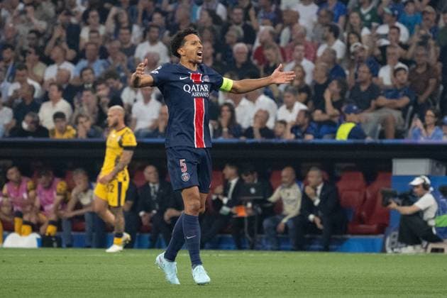 Tor zum 1:0 durch Achraf Hakimi (Paris Saint-Germain, 02), Jubel Torjubel. Marquinhos (Paris Saint-Germain, 05) GER, Paris Saint-Germain vs. Inter Mailand, Fussball, Herren, UEFA Champions League Finale Muenchen 2025, Spielzeit 2024 2025, 31.05.2025, GER, Paris Saint-Germain vs. Inter Mailand, Fussball, Herren, UEFA Champions League Finale Muenchen 2025, Spielzeit 2024 2025, 31.05.2025 Muenchen Copyright: xEibner-Pressefoto WolfgangxFrankx EP_WFK
