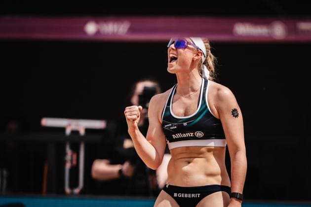 Beachvolleyball Männer Allianz German Beach Tour 2025 Tourstop Hamburg 31.05.2025 Anna Behlen jubelt Hamburg Active City Arena Heiligengeistf Hamburg Deutschland