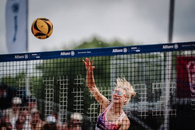 Beachvolleyball Männer Allianz German Beach Tour 2025 Tourstop Hamburg 31.05.2025 Nele Barber beim Angriff Hamburg Active City Arena Heiligengeistf Hamburg Deutschland