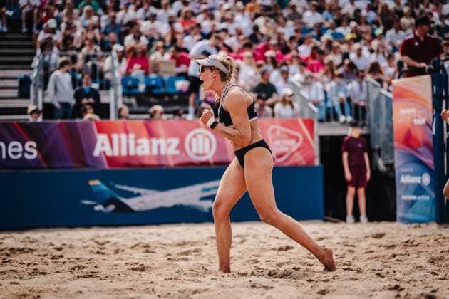 Beachvolleyball Männer Allianz German Beach Tour 2025 Tourstop Hamburg 31.05.2025 Melanie Paul jubelt Hamburg Active City Arena Heiligengeistf Hamburg Deutschland