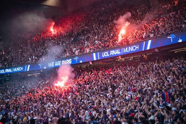 FOOTBALL : Diffusion de Paris SG vs Inter Milan au Parc des Princes - Ligue des Champions - Finale - 31 05 2025 Joie des supporters du Paris SG aprÃ s le but de Achraf Hakimi ParisFrance  Copyright: xBaptistexAutissierx