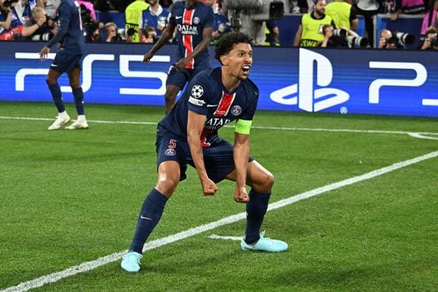 31.05.2025, xsltx, Fussball UEFA Champions League Finale 2025, Paris St.Germain - Inter Mailand v.l. Torjubel nach dem Tor zum celebrating the goal celebrate 3:0 bei Marquinhos (Paris St. Germain) (DFL DFB REGULATIONS PROHIBIT ANY USE OF PHOTOGRAPHS as IMAGE SEQUENCES and or QUASI-VIDEO) Muenchen