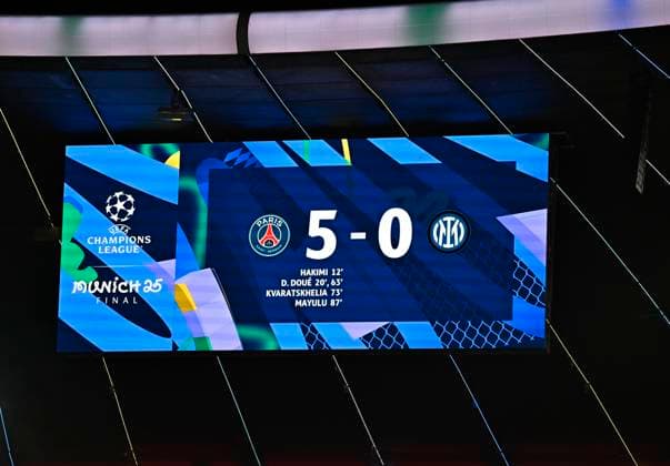31.05.2025, Fussball UEFA Championsleague Finale 2025: Paris St. Germain - Inter Mailand, in der Allianz-Arena München. 5:0 das Endergebnis