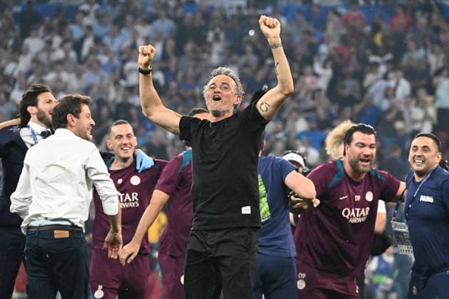 31.05.2025, xsltx, Fussball UEFA Champions League Finale 2025, Paris St.Germain - Inter Mailand v.l. Jubel, Freude über den Gewinn der Champions League Trainer Coach Luis Enrique (Paris St. Germain) (DFL DFB REGULATIONS PROHIBIT ANY USE OF PHOTOGRAPHS as IMAGE SEQUENCES and or QUASI-VIDEO) Muenchen
