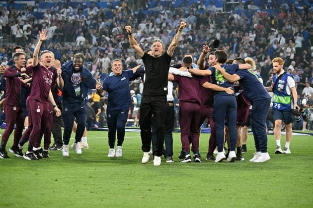 31.05.2025, xsltx, Fussball UEFA Champions League Finale 2025, Paris St.Germain - Inter Mailand v.l. Jubel, Freude über den Gewinn der Champions League Trainer Coach Luis Enrique (Paris St. Germain) (DFL DFB REGULATIONS PROHIBIT ANY USE OF PHOTOGRAPHS as IMAGE SEQUENCES and or QUASI-VIDEO) Muenchen