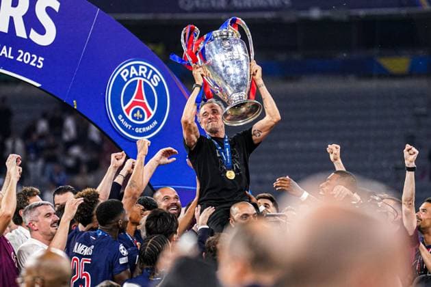 2025-05-31 Paris Saint-Germain v FC Internazionale Milano - UEFA Champions League Final 2025 MUNICH, GERMANY - MAY 31: head coach Luis Enrique of Paris Saint-Germain celebrates winning the UEFA Champions League during the UEFA Champions League Final 2025 match between Paris Saint-Germain and FC Internazionale Milano at Munich Football Arena on May 31, 2025 in Munich, Germany. Munich Munich Football Arena Germany Content not available for redistribution in The Netherlands directly or indirectly through any third parties. Copyright: xJorisxVerwijstx