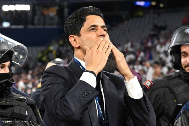 31.05.2025, xsltx, Fussball UEFA Champions League Finale 2025, Paris St.Germain - Inter Mailand v.l. Jubel, Freude über den Gewinn der Champions League Vorstandsvorsitzender Nasser Al-Khelaifi (Paris St. Germain) (DFL DFB REGULATIONS PROHIBIT ANY USE OF PHOTOGRAPHS as IMAGE SEQUENCES and or QUASI-VIDEO) Muenchen