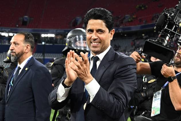 31.05.2025, xsltx, Fussball UEFA Champions League Finale 2025, Paris St.Germain - Inter Mailand v.l. Jubel, Freude über den Gewinn der Champions League Vorstandsvorsitzender Nasser Al-Khelaifi (Paris St. Germain) (DFL DFB REGULATIONS PROHIBIT ANY USE OF PHOTOGRAPHS as IMAGE SEQUENCES and or QUASI-VIDEO) Muenchen