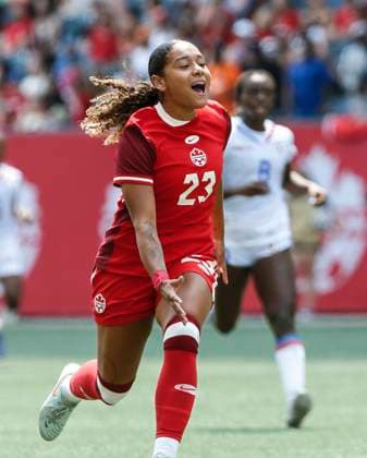 May 31, 2025, Winnipeg, Mb, CANADA: Canada s Olivia Smith (23) celebrates the goal against Haiti during second half soccer action in Winnipeg, Saturday, May 31, 2025. Haiti Canada Womens Soccer  - ZUMAc35_ 20250531_zaf_c35_094 Copyright: xJohnxWoodsx