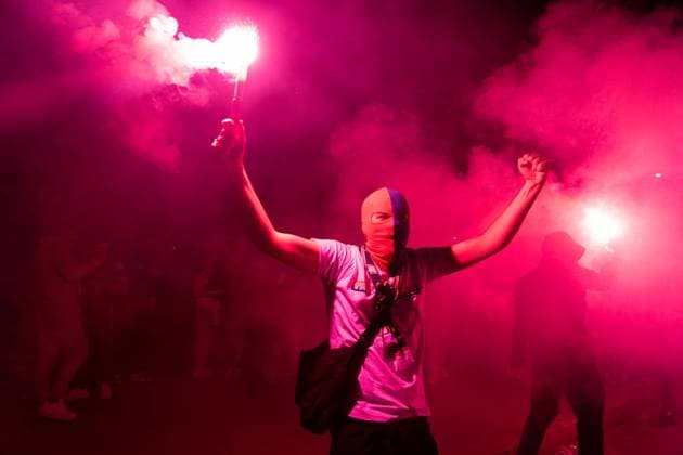 May 31, 2025, Paris, France, FRA: Outside the Parc des Princes, a sea of joy and fireworks: Paris Saint-Germain fans erupt in celebration after their teamâ€⠢s stunning 5-0 triumph over Inter Milan in Munich. With this historic victory, PSG becomes only the second French football clubâ€after Olympique de Marseille in 1993â€to lift the UEFA Champions League trophy. A night of chants, flags, and tears of happiness marked a long-awaited moment for supporters across the capital. However, the festivities were marred by clashes between some groups of fans and the police, with several cars set on fire and tensions flaring in the surrounding streets. Paris FRA - ZUMAl224 0821125918st Copyright: xStefanoxLorussox