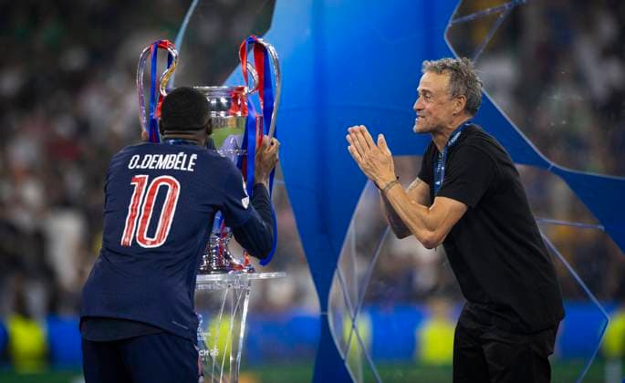 Munich, Germany. 31st Mar 2025. Ousmane Dembele (Paris) Trainer Luis Enrique (PSG) Paris Saint-Germain - Inter Mailand 31.05.2025