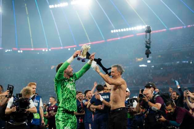 UEFA Champions League Final: Inter vs Paris Saint-Germain Paris Saint-Germain head coach Luis Enrique celebrates after the final whistle of the UEFA Champions League Final 2025 at Allianz Arena in Munich on May 31, 2025. Copyright: xTaiseixIwamotox