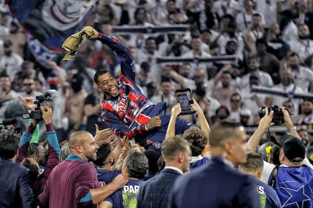 MUNCHEN, 31-05-2025, Allianz Arena, UEFA Champions League season 2024 2025, Match between Paris Saint Germain and Inter Milan 5-0 a score that has never been established in a CL-final so far. Paris Saint-Germain player Presnel Kimpembe PSG - Inter Milan (CL Final)  x29568954x Copyright: