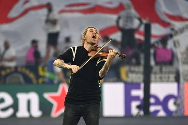 Stargeiger David GARRETT. Fussball UEFA Champions League Finale Paris Saint-Germain (PSG) - Inter Mailand 5-0, am 31.05.2025 Munich Football Arena,