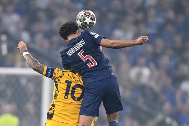 Lautaro Martinez (FC Internazionale Milano) und Marquinhos (Paris Saint-Germain) battle for the ball during the UEFA Champions League Final 2025 between Paris Saint-Germain and FC Internazionale Milano at Munich Football Arena on May 31, 2025 in Munich, Germany. (Photo by Harry Langer DeFodi Images)