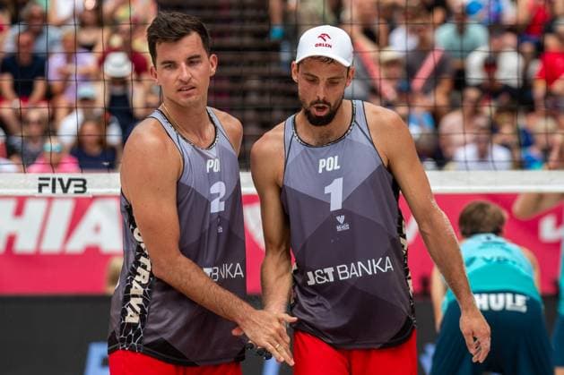Pro Tour Beach volleyball, Beachvolleyball tournament, category Elite, took place in Ostrava, Czech Republic, on June 1, 2025. David Ahman, Jonatan Hellvig of Sweden vs. Bartosz Losiak (right), Michal Bryl (left) of Poland. (CTKxPhoto VladimirxPrycek) CTKPhotoP2025060102756  CTKPhotoP2025060102756