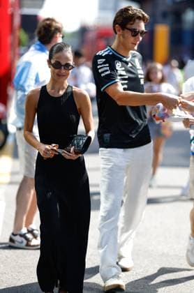63 George Russell (GBR, Mercedes-AMG Petronas F1 Team) and his girlfriend Carmen Montero Mundt, F1 Grand Prix of Spain at Circuit de Barcelona-Catalunya on June 1, 2025 in Barcelona, Spain. (Photo by HOCH ZWEI) Barcelona Spain