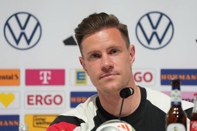 Torwart Marc-Andre ter Stegen (Deutschland, Germany, 1) in der Pressekonferenz - Herzo Base 01.06.2025: Deutsche Nationalmannschaft Nations League Finalrunde,Vorbereitung, Home Ground, HerzoBase, World of Adidas, Herzogenaurach