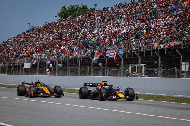 1 Max Verstappen (NLD, Oracle Red Bull Racing), 4 Lando Norris (GBR, McLaren F1 Team), F1 Grand Prix of Spain at Circuit de Barcelona-Catalunya on June 1, 2025 in Barcelona, Spain. (Photo by HOCH ZWEI) Barcelona Spain