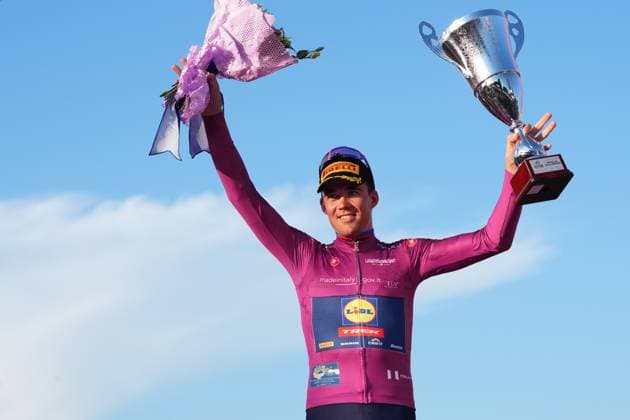Mads Pedersen of Lidl-Trek cyclamen jersey on the podium during the stage 21 of the Giro d™Italia from Roma to Roma, Italy - Sunday, June 01, 2025. - cycling.  Copyright: xFabioxFerrari LaPressex