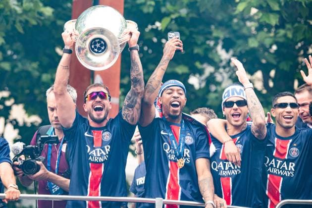 FOOTBALL : Parade des joueurs du PSG sur les Champs ElysÃ e - 01 06 2025 Arnau Tenas Presnel Kimpembe Lucas Hernandez Achraf Hakimi ParisFrance  Copyright: xBaptistexAutissierx