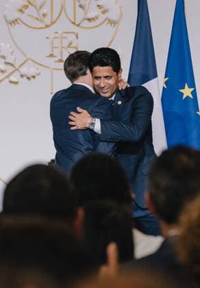 Emmanuel Macron reçoit les joueurs du PSG (Champions d Europe 2025) à l Elysée Emmanuel Macron (président de la République Française), Nasser al-Khelaïfi, président du PSG - E.Macron, président de la République Française, reçoit les joueurs du PSG à l Elysée après leur victoire historique (5-0) en finale de la Ligue Des Champions 2025. Paris, le 1er juin 2025. Mathilde Mazars Pool Bestimage E.Macron welcomes PSG players to the Elysée Palace after their historic 5-0 victory in the 2025 Champions League final. Paris, June 1, 2025. Paris France  Copyright: xMathildexMazarsx xPoolx xBestimagexMathildexMazarsx xPoolx xBestimagex