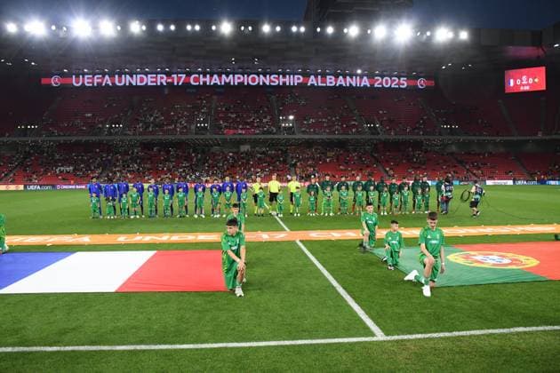 France v Portugal - 2025 UEFA Under 17 Euro Final TIRANA, ALBANIA - JUNE 1: Portugal and France face off in the final match of the UEFA Under-17 European Championship, EM, Europameisterschaft at the National Arena in Tirana, Albania, on June 1, 2025. Portugal win the UEFA Under-17 European Championship. Olsi Shehu Anadolu Tirana Albania. Editorial use only. Please get in touch for any other usage.  Copyright: x2025xAnadoluxOlsixShehux