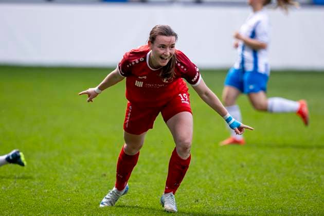 Regionalliga-Nordost Frauen: F.C. Hansa Rostock vs. 1. FFV Erfurt; Rostock; 01.06.2025 Jubel, Lea Schrenk ( 19; 1. FFV Erfurt) Regionalliga-Nordost Frauen: F.C. Hansa Rostock vs. 1. FFV Erfurt; Ostseestadion Rostock; 01.06.2025 Copyright: xBEAUTIFULxSPORTS Duehringx