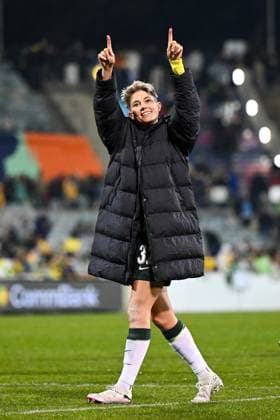 SOCCER AUSTRALIA ARGENTINA, Michelle Heyman of Australia reacts after winning the Women s friendly international soccer match between Australia and Argentina at GIO Stadium in Canberra, Monday, June 2, 2025. ( NO ARCHIVING, EDITORIAL USE ONLY CANBERRA AUSTRALIAN CAPITAL TERRITORY AUSTRALIA  Copyright: xLUKASxCOCHx 20250602186725547985