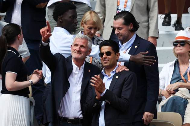 TENNIS : Roland Garros 2025 - Internationaux de France - 02 06 2025 Hommage a la victoire du Paris Saint Germain en ligue des champions - Nasser al-KhelaÃ¯fi (PSG) - Gilles Moretton ParisFrance  Copyright: xMichtofx