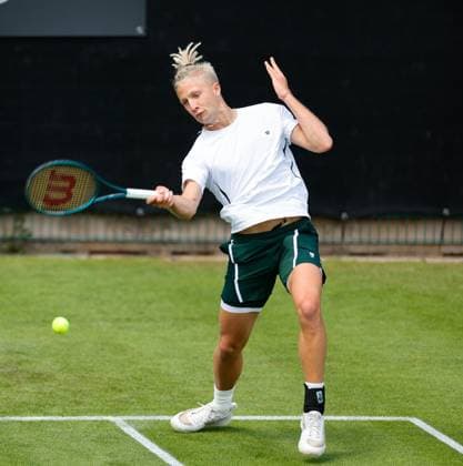 2nd June 2025; Edgbaston Priory Club, Birmingham, England: Lexus Birmingham Open Tennis, Day 1; Mark Lajal (EST) forehand in his mens singles match against Coleman Wong (HKG)  ActionPlus12797674 RogerxEvans