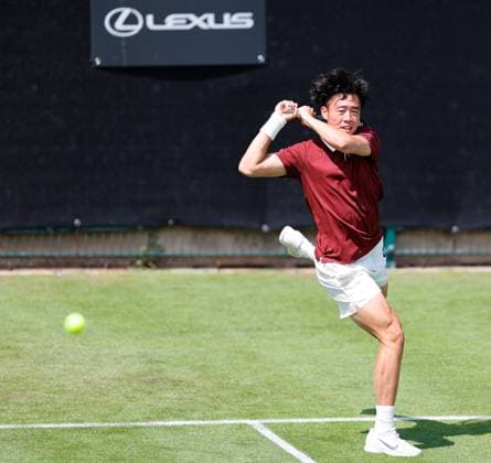 2nd June 2025; Edgbaston Priory Club, Birmingham, England: Lexus Birmingham Open Tennis, Day 1; Coleman Wong (HKG) backhand in his mens singles match against Mark Lajal (EST)  ActionPlus12797680 RogerxEvans