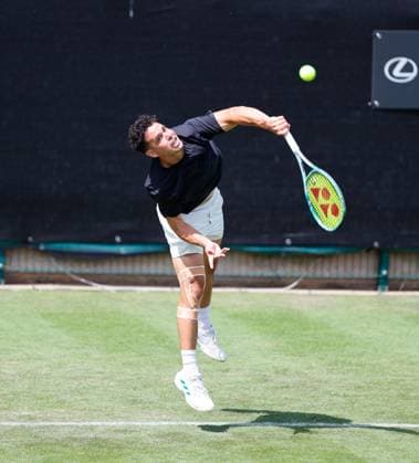 2nd June 2025; Edgbaston Priory Club, Birmingham, England: Lexus Birmingham Open Tennis, Day 1; Alex Bolt (AUS) serves in his mens singles match against Giles Hussy (GBR)  ActionPlus12797685 RogerxEvans