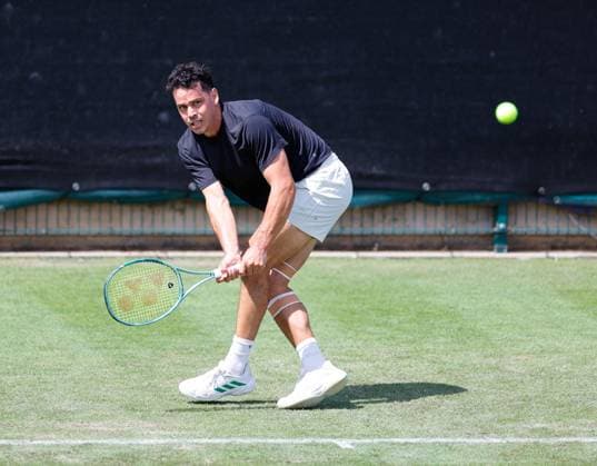 2nd June 2025; Edgbaston Priory Club, Birmingham, England: Lexus Birmingham Open Tennis, Day 1; Alex Bolt (AUS) backhand in his mens singles match against Giles Hussy (GBR)  ActionPlus12797689 RogerxEvans