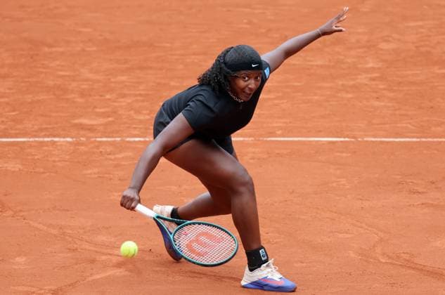US Hailey Baptiste plays against compatriot Madison Keys during their fourth-round match of the French Tennis Open in Roland Garros in Paris, France, on Monday, June 1st, 2025. Keys won 6-3, 7-5.  PAR20250602116 MAYAxVIDON-WHITE