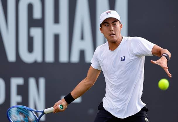 2nd June 2025; Edgbaston Priory Club, Birmingham, England: Lexus Birmingham Open Tennis, Day 1; Rinky Hijikata (AUS) forehand in his mens singles match against Billy Harris (GBR)  ActionPlus12797746 RogerxEvans