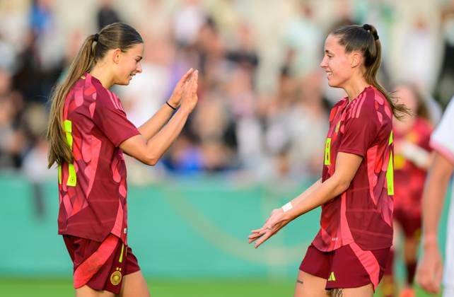 Tuana Mahmoud (Deutschland U23, 11) , schiesst das entscheidene 2:1 fuer Deutschland, Deutschland vs. USA, Fussball, Frauen, U23 Laenderspiel, Testspiel, Spielzeit 2024 2025, 02.06.2025 Eibner-Pressefoto Andreas Ulmer Deutschland vs. USA, Fussball, Frauen, U23 Laenderspiel, Testspiel, Spielzeit 2024 2025, 02.06.2025 Pforzheim Copyright: xEibner-Pressefoto AndreasxUlmerx EP_AUR