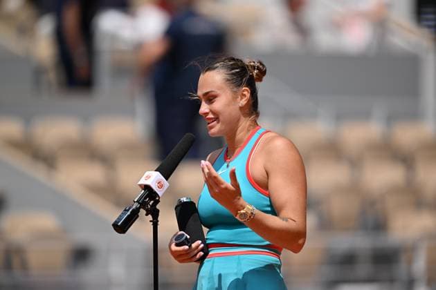 2025 Roland-Garros - Day 10 PARIS, FRANCE - JUNE 03: Aryna Sabalenka of Belarus celebrates after competing against Zheng Qinwen (not seen) of China during her quarter-final women s singles match on day ten of the 2025 French Open on Court Philippe-Chatrier at the Roland-Garros Complex in Paris, France on June 03, 2025. Mustafa Yalcin Anadolu Paris France. Editorial use only. Please get in touch for any other usage.  Copyright: x2025xAnadoluxMustafaxYalcinx