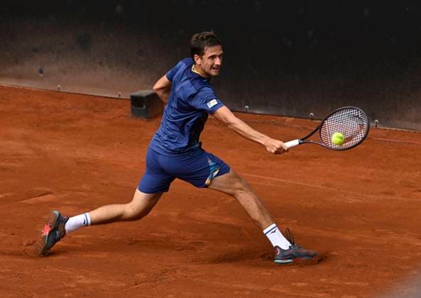 Vit Kopriva of Czech Republic returnes the ball to Lukas Neumayer of Austria during their first round match of the UniCredit Czech Open, ATP, Tennis Herren Challenger tour in Prostejov, Czech Republic, June 3, 2025. (CTKxPhoto LudekxPerina) CTKPhotoP2025060304198  CTKPhotoP2025060304198