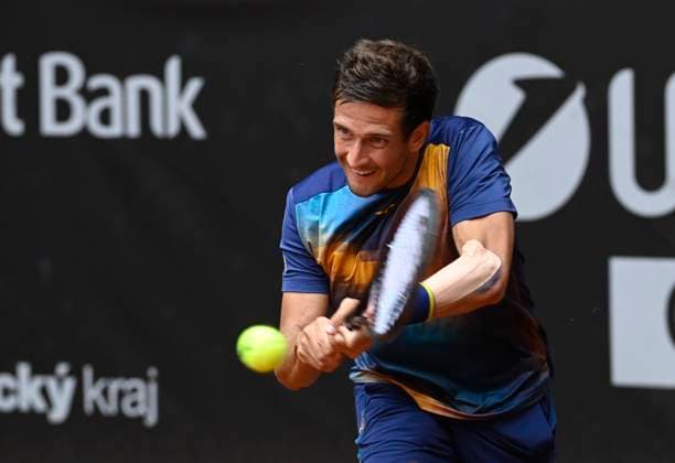 Vit Kopriva of Czech Republic returnes the ball to Lukas Neumayer of Austria during their first round match of the UniCredit Czech Open, ATP, Tennis Herren Challenger tour in Prostejov, Czech Republic, June 3, 2025. (CTKxPhoto LudekxPerina) CTKPhotoP2025060304220  CTKPhotoP2025060304220
