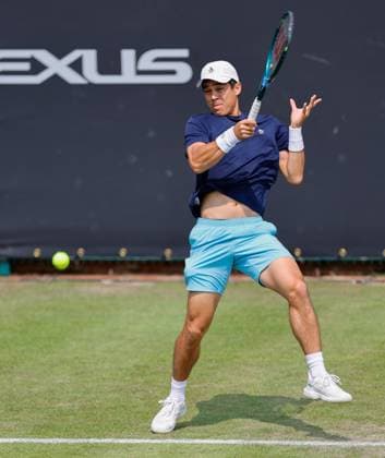 3rd June 2025; Edgbaston Priory Club, Birmingham, England: Lexus Birmingham Open Tennis, Day 2; Mackenzie McDonald (USA) forehand in his mens singles match against Alex Bolt (AUS)  ActionPlus12797776 RogerxEvans