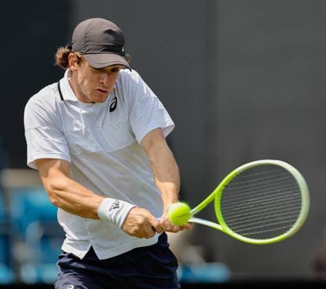 3rd June 2025; Edgbaston Priory Club, Birmingham, England: Lexus Birmingham Open Tennis, Day 2; Murphy Cassone (USA) backhand in his mens singles match against Daniel Evans& xa0;(GBR)  ActionPlus12797833 RogerxEvans
