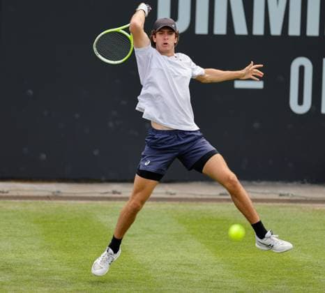 3rd June 2025; Edgbaston Priory Club, Birmingham, England: Lexus Birmingham Open Tennis, Day 2; Murphy Cassone (USA) forehand in his mens singles match against Daniel Evans& xa0;(GBR)  ActionPlus12797840 RogerxEvans