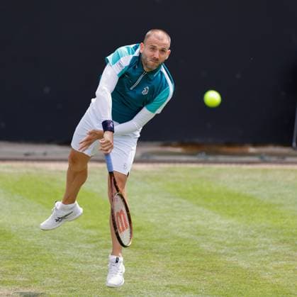 3rd June 2025; Edgbaston Priory Club, Birmingham, England: Lexus Birmingham Open Tennis, Day 2; Daniel Evans& xa0;(GBR) serves in his mens singles match against Murphy Cassone (USA)  ActionPlus12797844 RogerxEvans